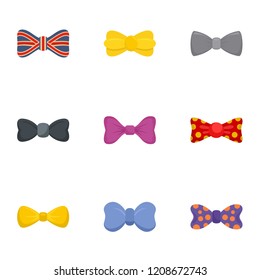 Fashion bow tie icon set. Flat set of 9 fashion bow tie vector icons for web design