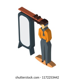 fashion boy looking to the mirror isometric left top view 3D icon