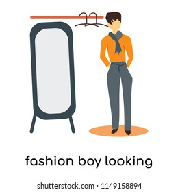 fashion boy looking to the mirror vector vector isolated on white background for your web and mobile app design, fashion boy looking to the mirror vector logo concept