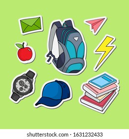 fashion boys stickers go back to school with a bag and hat style doodle vector design