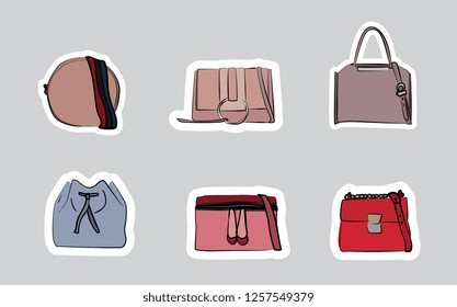 fashion brand bags collection set of women's bags clutch isolated on white background fashion illustration vector