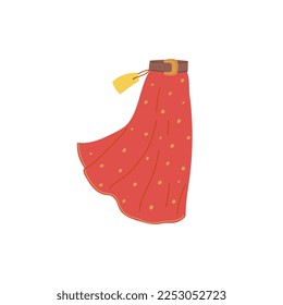 Fashion brand new women long skirt, flat cartoon vector illustration isolated on white background. Skirt from latest store or boutique collection with price tag icon.