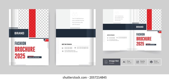 Fashion Brochure Cover Template Layout Red Color Modern Bi Fold Brochure Presentation Product Promotion Theme Clean And Minimal Design