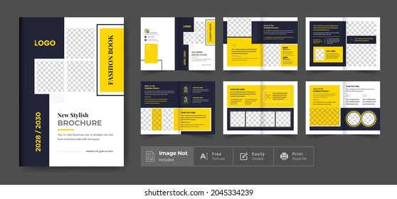 Fashion brochure design template or stylish modern colorful annual report and multi pages corporate business brochure layout for multipurpose use 