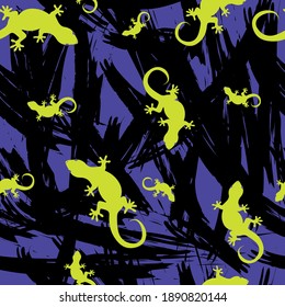 Fashion Brushstroke And Neon Lizard Vector Pattern Seamless