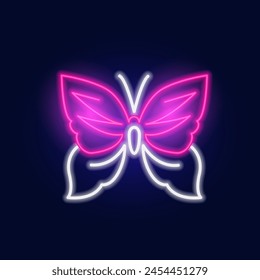 Fashion butterfly, insect neon sign. Night bright signboard, Glowing light. Summer logo, emblem for Club or bar concept