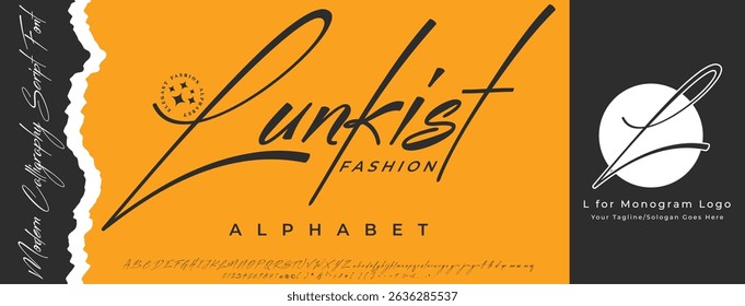 Fashion calligraphy Stylish Script Font alphabet with L logo