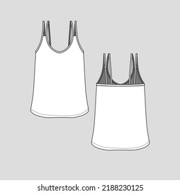 Camisole de moda Tank superior strap detalle Esbozo plano plantilla técnica de dibujo vector