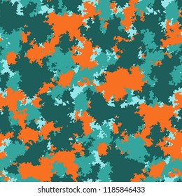 Fashion camo. Colorful camouflage vector pattern. Seamless fabric design