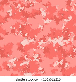 Fashion camo surface design. Digital tile camouflage pattern. Living coral marble. Color clouds seamless fabric texture. Trendy camouflage salmon red textile pattern.