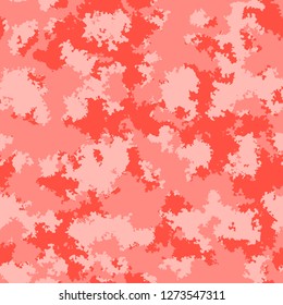 Fashion camo surface design. Digital tile camouflage pattern. Living coral marble color clouds seamless fabric texture Trendy camouflage salmon red textile pattern.