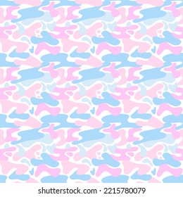 Fashion camouflage pattern, bright blue and pink color, flat seamless pattern.