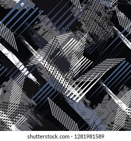 Fashion Camouflage Print Men. Abstract geometric seamless pattern with vertical fading lines, tracks, halftone stripes. Extreme sport style illustration. Trendy Urban colorful backdrop. Army Military.