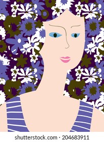 Fashion card with woman, flower, dress - design background