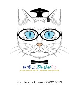 Fashion cartoon cat design. In the meaning of the words "Dr.cat ."