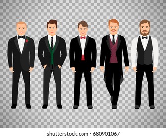 Fashion cartoon elegant business characters isolated on transparent background. Vector illustration