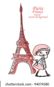 Fashion Cartoon Girl travels the world, vector background