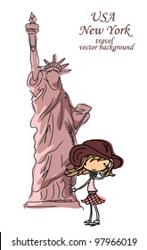 Fashion Cartoon Girl travels the world, vector background