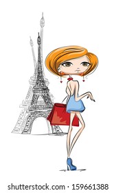 Fashion Cartoon Girl , vector background 