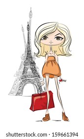 Fashion Cartoon Girl , vector background 