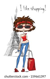 Fashion Cartoon Girl , vector background 