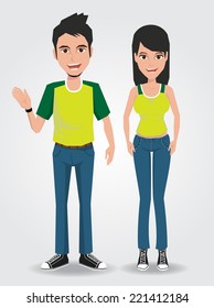Fashion cartoon young people. Teenagers. 