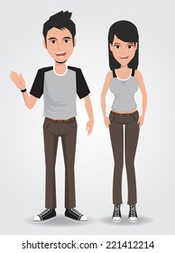 Fashion cartoon young people. Teenagers. 