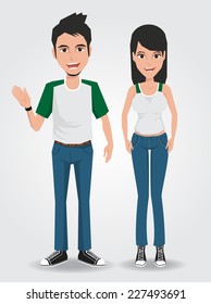 Fashion cartoon young people. Teenagers. 