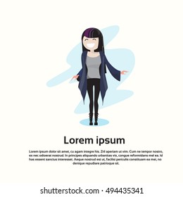 Fashion Casual Woman Black Clothes Happy Smile Cartoon Character Full Length Flat Vector Illustration