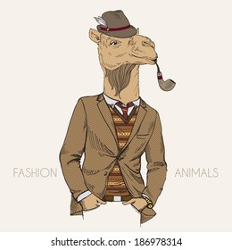 fashion character of camel dressed up in retro style