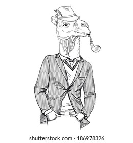 fashion character of camel dressed up in retro style