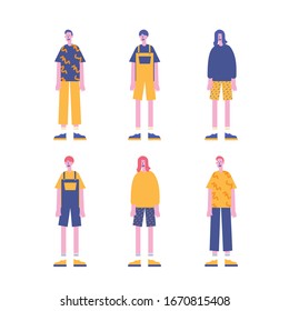 Fashion Characters Boy Man Kid Standing Stand Still Cool Style Fashion Week Flat Design Illustration Vector