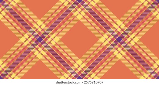 Fashion check texture pattern, decor tartan textile background. Worldwide plaid fabric seamless vector in red and yellow colors.