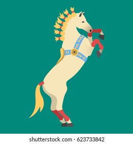 Fashion circus horse stallion isolated breed color equestrian animal character vector illustration.