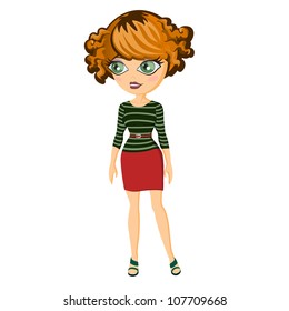 Fashion city girl in coat and dress with belt. Grouped for easy editing. In gallery also accessible variant with girls in other clothes.