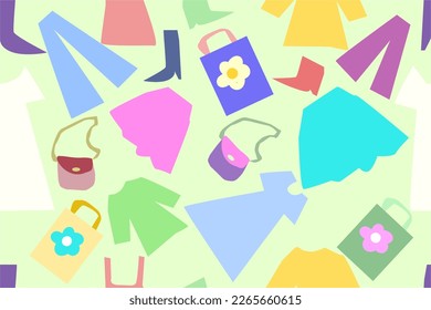 FASHION CLOTH CUTE PASTEL CARTOON VECTOR SEAMLESS PATTERN