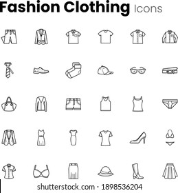 Fashion clothes and accessories icon set