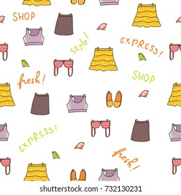 Fashion clothes doodle seamless background