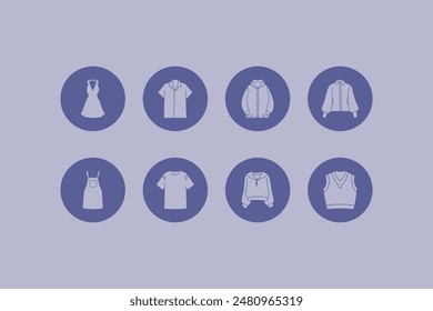 Fashion clothes icon illustration, purple color background 