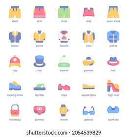 Fashion and Clothes icon pack for your website design, logo, app, UI. Fashion and Clothes icon flat design. Vector graphics illustration and editable stroke.