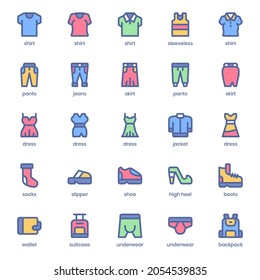 Fashion and Clothes icon pack for your website design, logo, app, UI. Fashion and Clothes icon lineal color design. Vector graphics illustration and editable stroke.