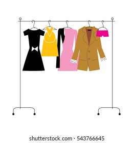Fashion clothes on the retail. vector illustration.