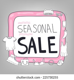 Fashion Clothes Seasonal Sale Hand Drawn Illustration. 
