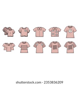 Fashion clothes set. Garment, accessory for men, women. Different apparel collection. Modern casual dress, pants, jacket, shoes and bags. Flat graphic vector illustration isolated on white background.