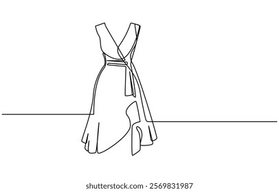 Fashion clothes symbol for bridal shop, Wedding dress in one continuous line drawing vector illustration