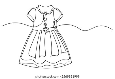 Fashion clothes symbol for bridal shop, Wedding dress in one continuous line drawing vector illustration