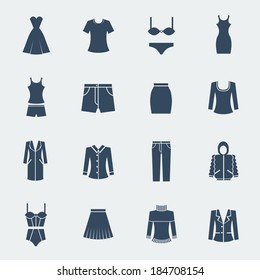 Fashion clothes for woman.Vector flat icons isolated on white