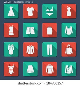 Fashion clothes for woman.Vector flat icons