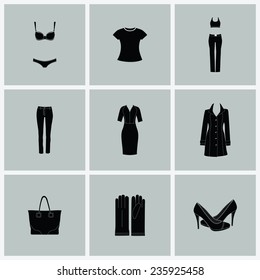 Fashion clothes for woman.Vector flat icons isolated on white