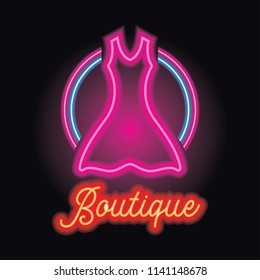 fashion clothing boutique logo with neon light effect. vector illustration